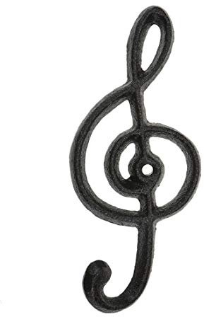 Bitray Ganchos de pared de hierro fundido retro para colgar notas musicales, gancho de cocina, gancho individual para colgar ropa y gorras, gancho de 6.1 x 2.7 pulgadas (negro)