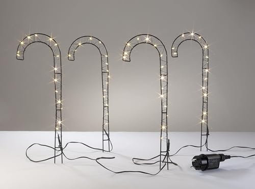 Haushalt International Hi Gartenstecker Zuckerstangen mit LED Lichtdraht, 4 Stück