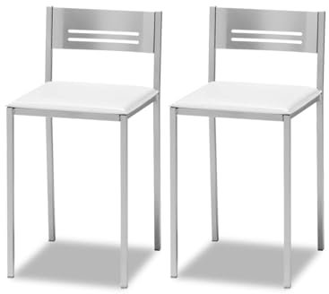 ASTIMESA Dos Taburetes de Cocina con Respaldo Polipiel Blanco, Altura de Asiento 45 cms. (TABCRBL)