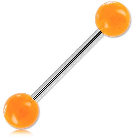 Inoki - Barbell de langue boules acrylique unies - Jonc/Tige 1.6 mm, Long. int. 14 mm, Boule 5 mm - Orange