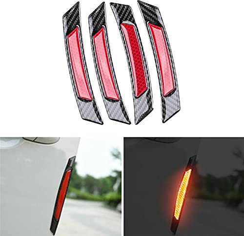 BoYeeBo Protezione universale in fibra di carbonio per ruote auto, sopracciglia, urto, riflettente, adesivo di sicurezza per auto, SUV, pick-up e camion, 4 pezzi (rosso)