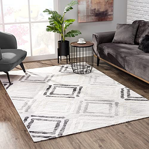 SANAT Evra Teppich für das Wohnzimmer - Kurzfloriger Teppich mit modernem Design - Geeignet für Wohnzimmer, Flur, Korridor, Esszimmer, Schlafzimmer, Küche und Kinderzimmer - Kubisch Hellgrau, 80x150cm