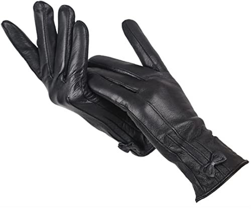 Hochwertige Winter-Lederhandschuhe, schwarze Lammfell-Handschuhe für Damen