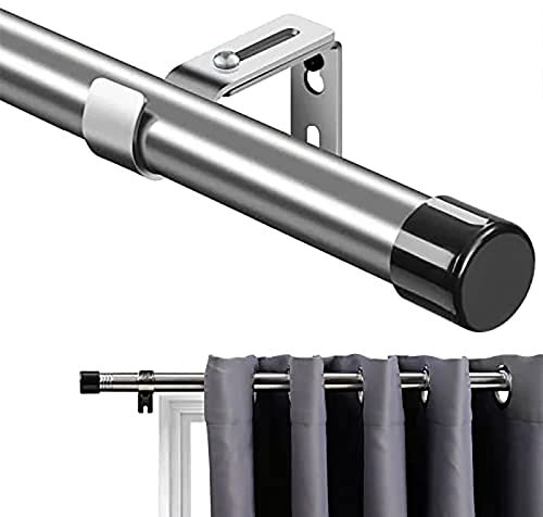 Tringle à Rideaux, 76-238 cm Tringle à Rideau Extensible avec Boutons Cap avec Supports, Tringle à Rideaux Ensemble de Quincaillerie en Acier Inoxydable Réglable Fenêtre Décorative pour Salon/Argent