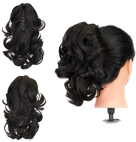 Gairyan 30cm Pferdeschwanz Haarteil Zopf Extensions Lang Lockige Claw Clip in Ponytail Extensions Synthetik Haare Extensions Gewellt Haarteil Haarverlängerung für Frauen (Dunkelbraun)