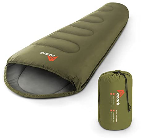 azark Premium Single Sleeping Bag, 350GSM, Lightweight and Waterproof, 4 Seasons of Camping, Hiking and Outdoors, Sleeping bag for Adults & Kids (Green)