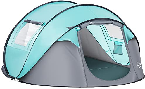 Outsunny Tienda de campaña Pop-up para 4 personas con 2 ventanas, 2 puertas, bolsa de transporte, 286 x 209 x 122 cm, poliéster, azul y gris claro