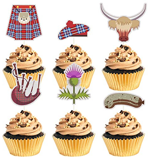 MEFENG Cupcake-Topper mit Schottland-Motiv, Geburtstagsparty, Cupcake-Topper, Dessert-Dekoration für Wochenende/BBQ/Babyparty/Kochparty-Zubehör, 18 Stück