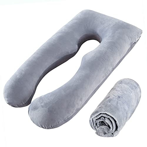 SLIGUY Schwangerschaftskissenbezug U-förmig, 144 cm Ersatz-Kissenbezug, verwendet für Mutterschaftskissen, 100% Samt, Doppelreißverschluss, Stretch-Stoff, super weich, Universal-Typ