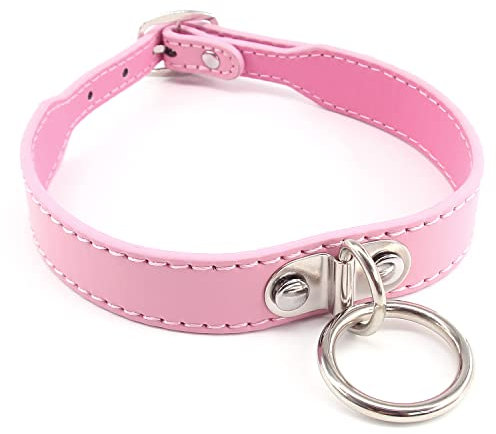 Herren und Damen PU Leder Choker Kragen Halsband, Gotik Punk Choker halsbänder Halskette (Rosa-1)