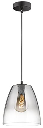 Fischer & Honsel | Pendelleuchte, Miro | sandschwarz| Glas| rauchfarben zu klar| D: 20,00 cm | Ausl. Decke: 150,00 cm| 1x E27 max. 40,0 Watt| 60840 |