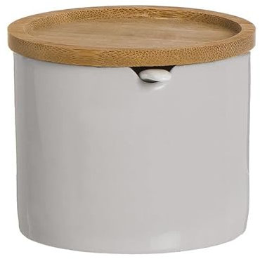 ROCKING GIFTS Azucarero de Ceramica Natural con Tapa de Bambu y Cuchara