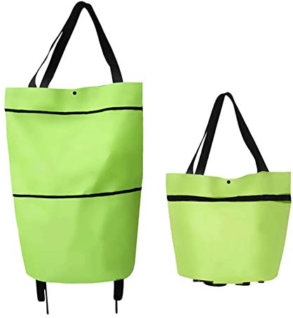 Faltbare umweltfreundliche Einkaufstasche,Faltbare Trolley-Taschen,Einkaufstrolley Einkaufstasche mit Rollen,2 in 1 Klappbarer Einkaufswagen,Wiederverwendbare Multifunktions-Einkaufstasche (grün)