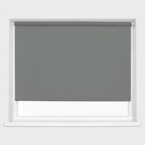 Dark Grey Blackout Roller Blinds Thermal Blackout Material Metal Brackets & FIttings 25mm Roller Tube Easy Fit Child Safe Bedroom Office90cm Width x 160cm Length