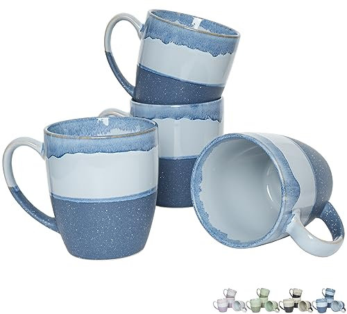 Bosmarlin Keramik-Kaffeebecher-Set, 480 ml, 4 Farben zur Auswahl, Teetassen, mikrowellen- und spülmaschinenfest, reaktive Glasur (blau)