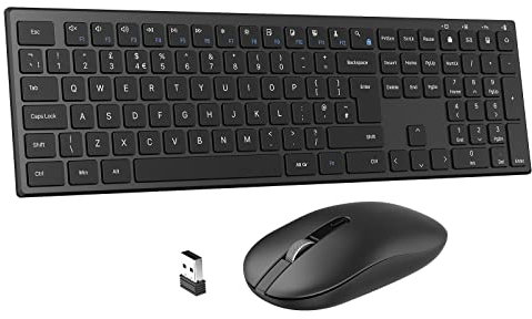RaceGT Wireless Keyboard and Mouse Set - Full Size Ultra-Thin USB Silent Keyboard With Soft Touch Scissor Keys, Energy Saving Mouse for Mac Computer Laptop PC - Black