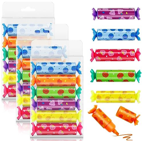 24 Stück Textmarker Set Mini Textmarker Bonbon Kawaii Marker Stifte Mädchen Highlighter Pen Textmarker klein für Schulsachen Bürobedarf Geschenke für Erwachsene Kinder(6 Farben)