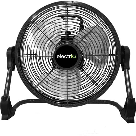 electriQ 12-inch Rechargeable Quiet DC Floor Fan - Versatile Metal Body for Indoor Outdoor and Commercial Use - Black