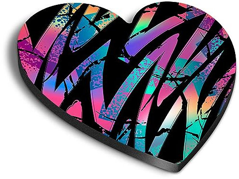 1x Heart MDF Magnet 6cm - Funky Grunge Pattern 80's 90's Retro - Fridge Locker Office Whiteboard Toolbox #52866