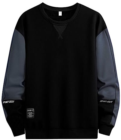 RUIRUILICO Sweat Homme Sans Capuche Décontracté Sweatshirt Grande Taille Automne Hiver Sweat de Sport Manches Longues Col Rond Sweat-shirt