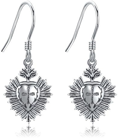 Heiliges Herz Ohrringe Silber 925 Herz Kreuz Ohrhänger Damen Christlicher Schmuck Gothic Geschenke