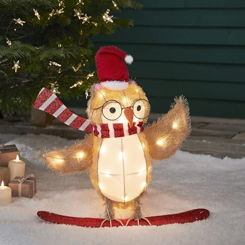 Lights4fun 40er LED Eule Weihnachtsbeleuchtung Außen Weihnachtsfigur Timer 54cm