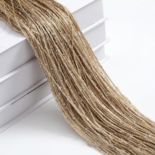 Wambere 1 Stück Fadenvorhang Gardine Curtain Vorhänge Glitzer Silberdraht Linienvorhang Seilvorhang Fadengardine Türvorhang Wandvorhang,für Raumteilerdekoration Hochzeitsdekoration,Champagner,3m×3m
