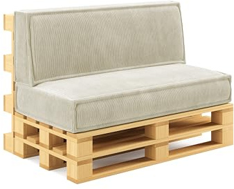 chilly pilley® Palettenkissen Palettenauflagen aus Cord für EU-Paletten - Abnehmbarer Bezug - Sitzkissen - Rückenlehnenkissen viele Farben (Creme, 2er Set)