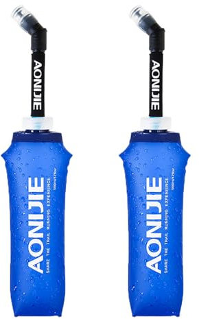 YOUGLE 2 TPU Soft Flasks BPA-Free Collapsible Soft Water Bottles for Hydration Pack Running Hiking Cycling Climbing (A-500ML+Straw)