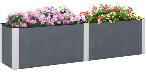 Outsunny Fioriera da Giardino con Fondo Aperto in Legno Composito e Alluminio, 200x50x56 cm, Grigio