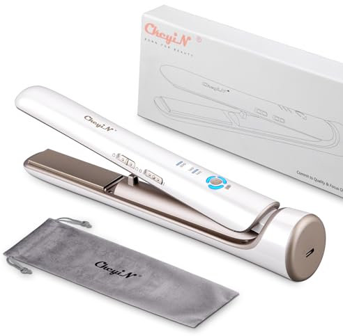CkeyiN Céramique Lisseur Cheveux sans Fil,2 in 1 Fer à Lisser et Boucleur Rechargeable par USB,Mini Lisseur de Voyage Portable sans Fil,3 Niveaux de Températures,Batterie 5200 mA,Double Tension