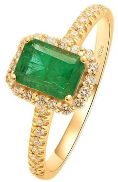 Stfery Eheringe Damen Gold 585 Ring für Damen Rechteckig Smaragd Trauringe Damen