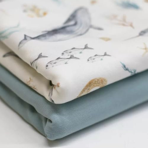 Baumwolljersey Meterware Jungen – Öko-Tex Standard 100 – Jersey Stoff ab 50 cm – elastisch & weich – für Baby- und Kinderkleidung Motive – am Stück zugeschnitten (Leben im Meer)