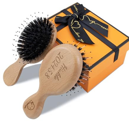 Personalisierte Haarbürste, Kleine Haarbürste, Mini Haarbürste, Wildschweinhaarbürste Für Kinder Wildschweinbürste Für Frauen Reise Haarbürste Personalisiert Holzhaarbürste B