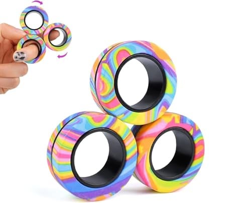 ASIOWELY Magnetic Rings Fidget Toys Adults Teens Boys,3 PCS Fidget Rings Spinners Toys for ADHD Anxiety Stree Relief,Birthdays Gifts for 3-6-8-12 + Year Old Kids Fingertips Gyroscope Men Woman Present