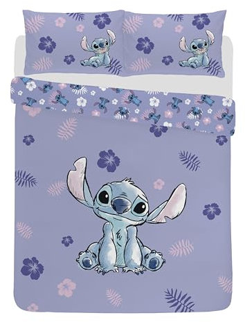 Disney Stitch Single or Double Duvet Cover Bedding Set Lilac Kids Bedroom Accessories (Double)