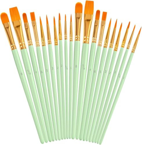 AOCGDDS Green Paint Brushes Set, 2 Pack 20 Pcs Round Pointed Tip Nylon Hair Artist Acrylic Oil Watercolor Paint Brushes for Acrylic Oil Watercolor Painting