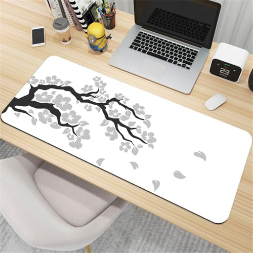 Treer Tapis de Souris XXL/XL/L, Sakura Coloré Tapis de Souris, Tapis de Souris Gamer avec Caoutchouc Base Antidérapante, Tapis Souris pour Gaming, Maisonet Bureau (Blanc,1000x500mm)