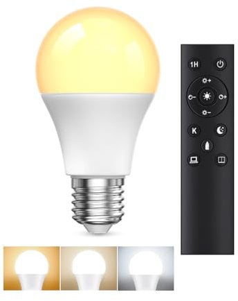 BrightArk Lampadina LED E27 con Telecomando, Lampadina E27 Dimmerabile, Lampadine LED da 9W, 3 Temperature di Colore 3000K-6000K, Lampadine Telecomandate con Funzione di Temporizzazione e Memoria