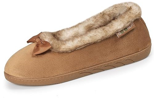 Isotoner Chaussons pantoufles Ballerines femme en velours, semelle ultra confort camel 36