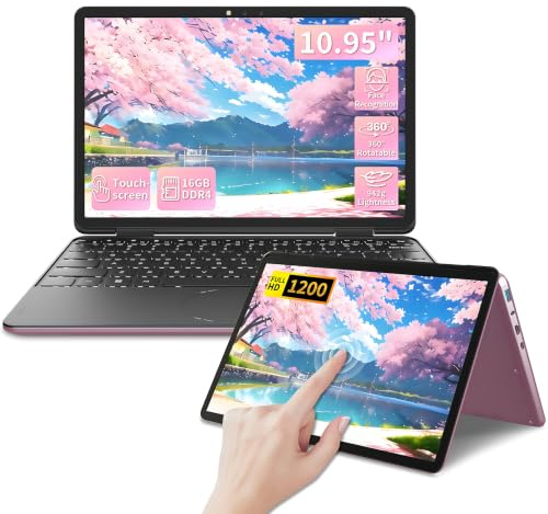 LONGEVINCE 11 Inch 2-in-1 Touchscreen Laptop,Win 11 Pro PC N100 Laptops,16GB DDR4 RAM, FHD 1920×1200 IPS Display, 360° Flip,Backlit Keyboard,USB-C,Oval Trackpad,computer (Rose Gold, 16G+256GB SSD)