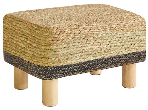 YMYNY Fußhocker Rechteckige Fußstütze Natur Seegras Fußhocker mit Holzbeinen Handweben Multifunktional Sitzkissen Ottomane Sofa Beistelltisch für Wohnzimmer Schlafzimmer 42×30×26CM Schwarz HBD043B