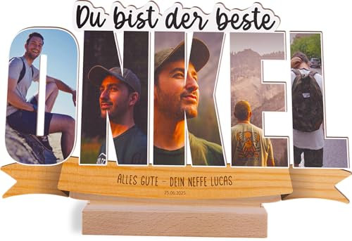 Onkel Geschenk personalisiert - Holzbild mit Foto - Schriftzughalter, Onkel Geschenkideen für Weihnachten