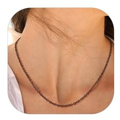 Suplight Gliederkette Schwarz Choker Kette Damen Collier Edelstahl Halsband 2mm Panzerkette dünne Rolokette ohne Anhänger, 78cm lang, Geschenk für Geburtstag