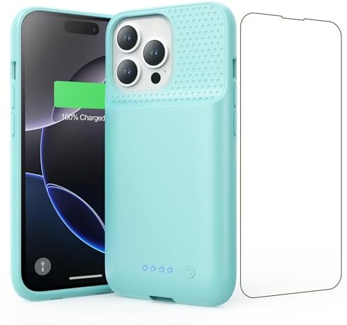 Feob Akku Hülle für iPhone 16 Pro, 7500 mAh Wiederaufladbar Batterie Ladehülle Akku mit Schutzfolie, Tragbares Batterieladegerät Hülle Leistungsstarke Power Bank für iPhone 16 Pro (6,3) (Grün)