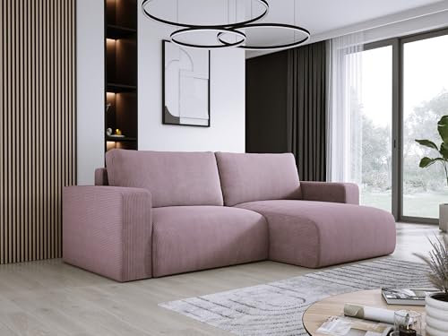 DomoHome Universelles Ecksofa Mit Schlaffunktion Und Bettkasten Weicher Cordstoff Flexibel Stellbar Rechts-Layout Schlaffläche: 205x125cm Größe: 247x143x83cm Farbe: Puder