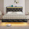 DICTAC Bett 140x190 cm mit USB-Aufladen und LED-Beleuchtung, Polsterbett 140x190 mit LED Kopfteil, Doppelbett Bettgestell mit Lattenrost, Schwebebett 140x190,Robust und Stabil, Schwarz