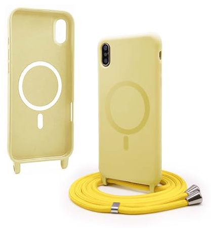 Bigcousin Handykette für iPhone X/XS Hülle mit Band,Magnetisch kompatibel mit Magsafe,Silikon Necklace Handyhülle mit verstellbar und abnehmbar,Gelb