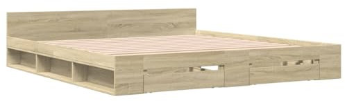 HEFZGDB Bettgestell mit Schubladen Sonoma-Eiche 180x200cm Holzwerkstoff Ehebett Gästebett Einzelbetten Einzelbett für Schlafzimmer Gästezimmer Herberge Wohnbereich