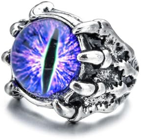 Auriselle Herrenring Verstellbar Totenkopf Zirkon Teufelsauge Vintage Wikinger Retro Offener Ring Daumenring Gothic Schmuck Geschenke für Männer Jungen Vater, Lila